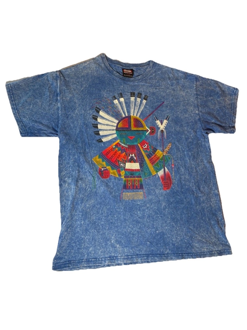 Sonoma Blue Acid-Wash Tee with Colorful Tribal Graphic